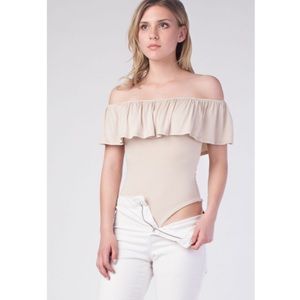 Ruffle Off The Shoulder Bodysuit • Sand